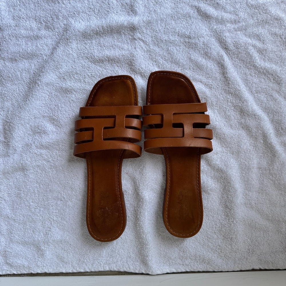 Brown Leather Slide Sandals